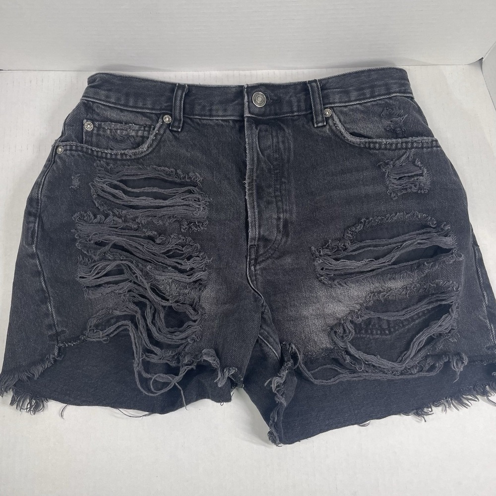 Free People womens black denim distressed button fly sz 27 casual summer shorts